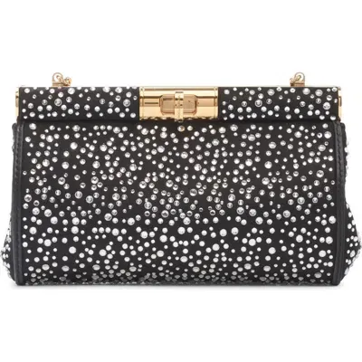 Dolce & Gabbana Dolce&gabbana Marlene Crystal Embellished Satin Shoulder Bag In Crystal/nero