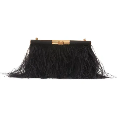 Dolce & Gabbana Dolce&gabbana Marlene Feather Trim Shoulder Bag In Nero