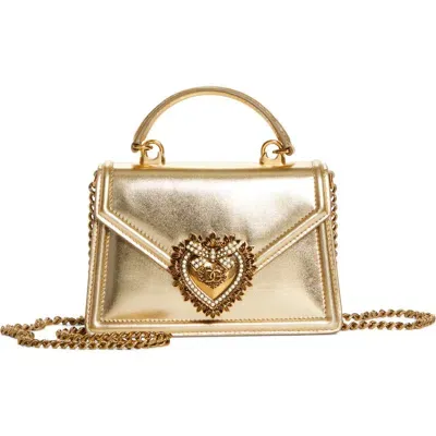 Dolce & Gabbana Dolce&gabbana Mini Devotion Laminated Leather Top Handle Bag In Gold