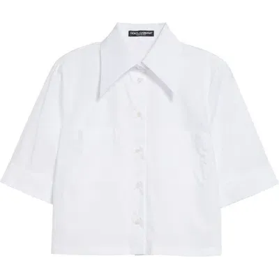 Dolce & Gabbana Dolce&gabbana Point Collar Cotton Crop Shirt In W0800 Bianco Ottico