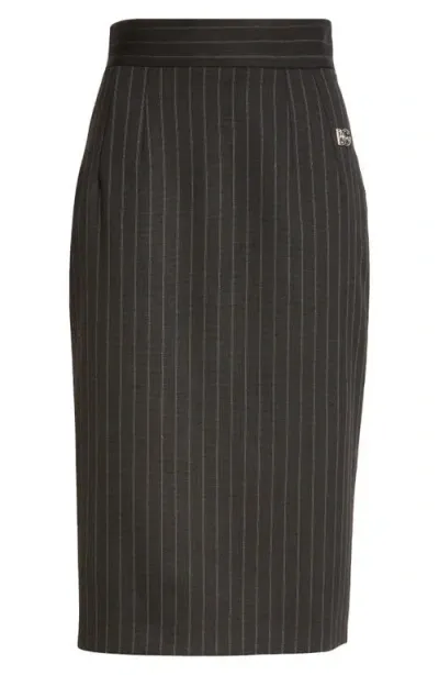 Dolce & Gabbana Dolce&gabbana Stripe Logo Virgin Wool Blend Pencil Skirt In Striped Black