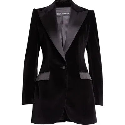 Dolce & Gabbana Dolce&gabbana Turlington Velveteen & Satin Blazer In Black