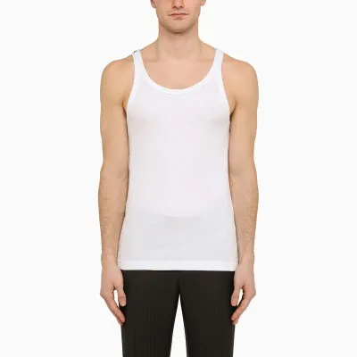 Dolce & Gabbana White Ribbed Cotton Tank Top