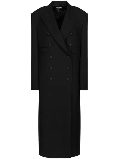 Dolce & Gabbana Double Breasted Tuxedo Long Coat In Black