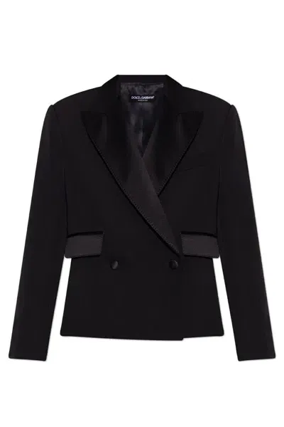 Dolce & Gabbana Double-breasted Gabardine Tuxedo Jacket In Black