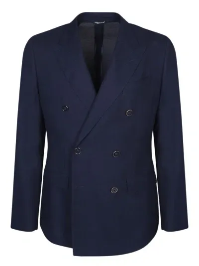 Dolce & Gabbana Double-breasted Hopsack Jacket In Blue