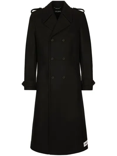 Dolce & Gabbana Wool Blend Gabardine Trench Coat In Black