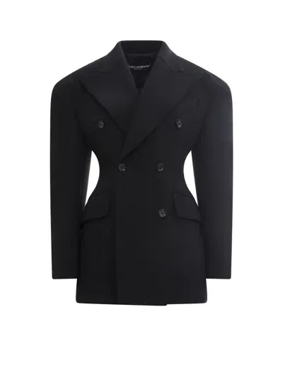 Dolce & Gabbana Double-breasted Technical Crepe Jacket In Black