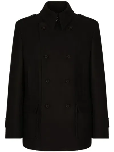 Dolce & Gabbana Double-breasted Wool-cashmere Peacoat In Black