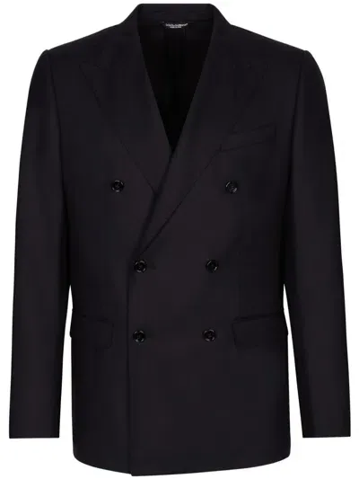 Dolce & Gabbana Double-breasted Wool Jacket In Blue