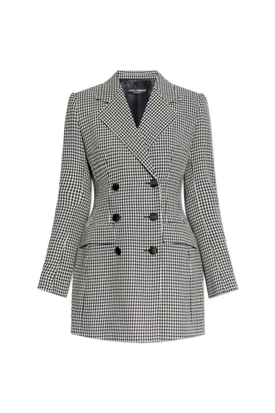 Dolce & Gabbana Double-breasted Houndstooth Jacket In Black