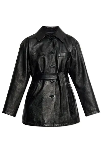 Dolce & Gabbana Drop Shoulder Belted Jacket In Black