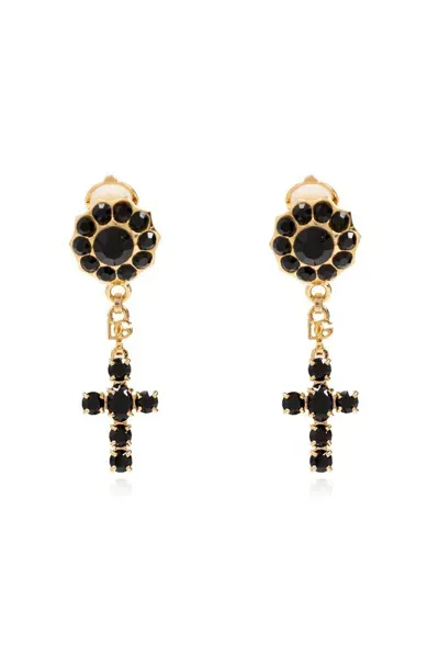 Dolce & Gabbana Embellished Clip Earrings In Gold