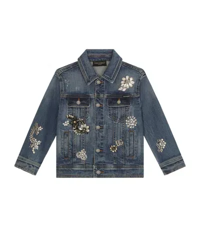 Dolce & Gabbana Kids' Embellished Denim Jacket In Burgundy