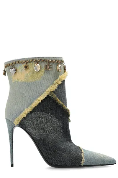 Dolce & Gabbana Distressed Denim Boots In Blue