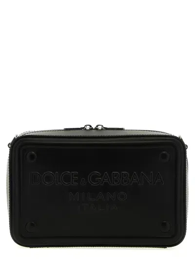 Dolce & Gabbana Black Embossed Logo Crossbody Bag