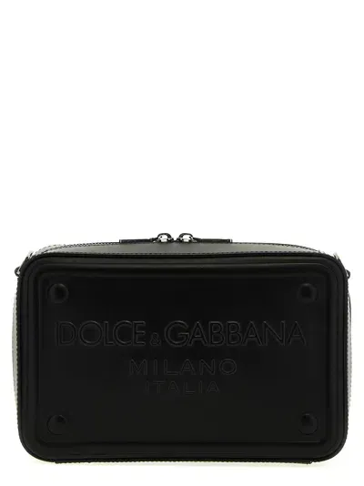 Dolce & Gabbana Embossed Logo Shoulder Strap In Black