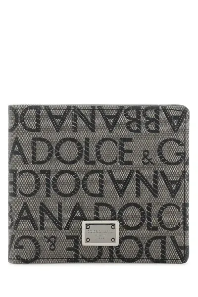 Dolce & Gabbana Embroidered Fabric Wallet In Gray