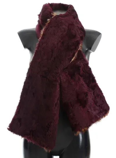 Dolce & Gabbana Purple Lamb Fur Leopard Print Scarf