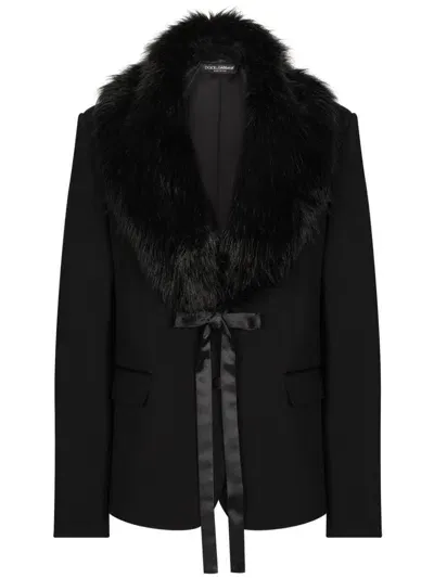 Dolce & Gabbana Faux-fur Collar Blazer In Black