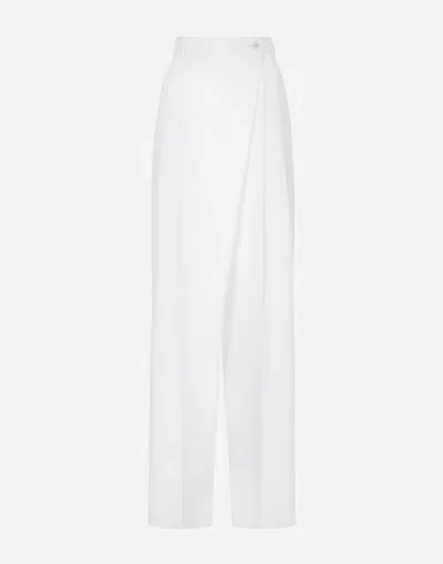 Dolce & Gabbana Flared Cotton Poplin Pants In White