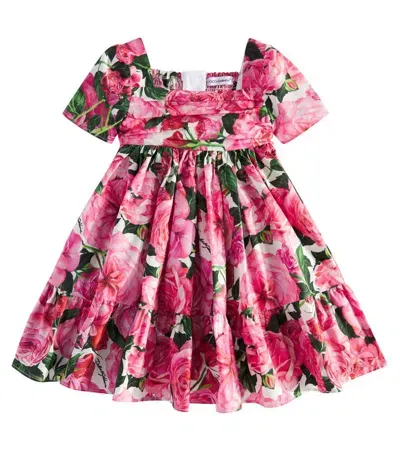 Dolce & Gabbana Babies' Floral Cotton Poplin Dress In Multicoloured