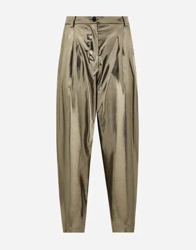 Dolce & Gabbana Foiled Stretch Satin Pants In Gold