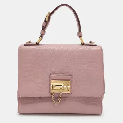 Pre-owned Dolce & Gabbana Fuchsia Lizard Embossed Leather Medium Miss Monica Top Handle Bag In Pink