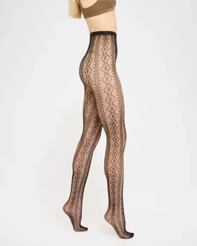 Dolce & Gabbana Geometric Mesh Logo Tights In Black