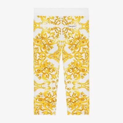 Dolce & Gabbana Babies' Girls Yellow Majolica Cotton Leggings