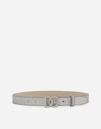 Dolce & Gabbana Glittery Fabric Belt In Silver