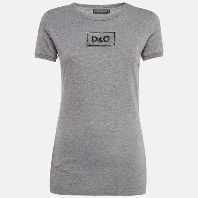 Pre-owned Dolce & Gabbana Grey Logo Embellished Cotton Knit T-shirt S