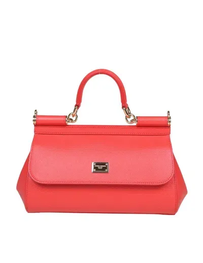 Dolce & Gabbana Small Sicily Bag In Coral Dauphine Leather