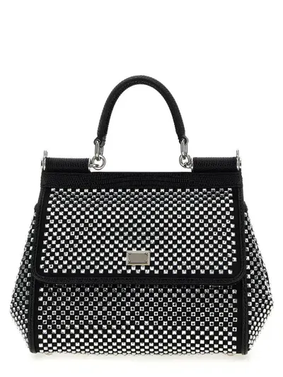 Dolce & Gabbana Embellished Fabric And Calf Medium Sicily Handbag In Black