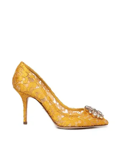 Dolce & Gabbana Bellucci Taormina Lace Pumps With Crystals In Orange