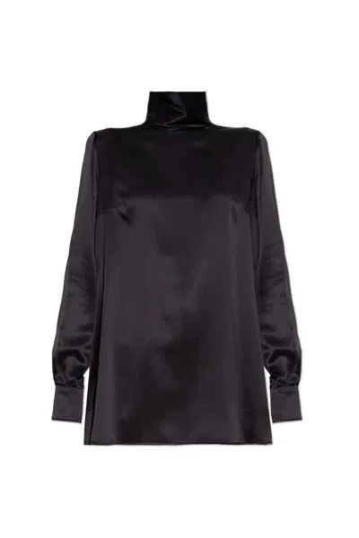 Dolce & Gabbana High Neck Satin Blouse In Black