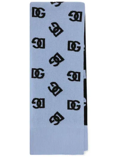 Dolce & Gabbana Wool Scarf With Jacquard Dg Logo In Blue