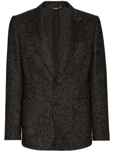 Dolce & Gabbana Dark Grey Tweed Single Breasted Jacket In Multicolor