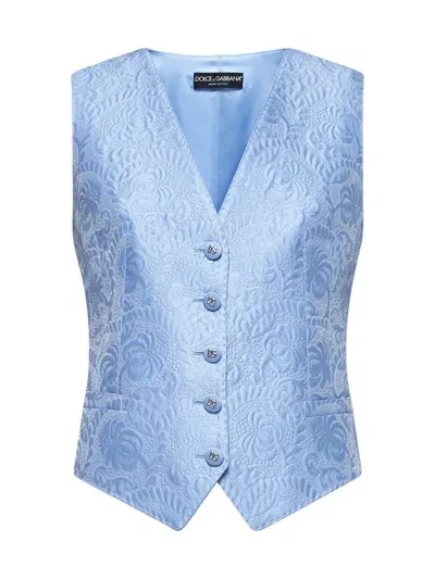 Dolce & Gabbana Floral Jacquard Waistcoat In Light Blue