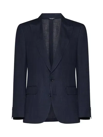 Dolce & Gabbana Sicilia Single-breasted Blazer In Melange Azzurro Blu