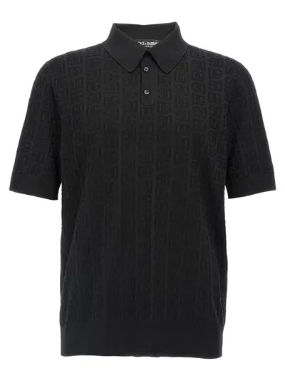 Dolce & Gabbana Jacquard Logo Polo Shirt In Black