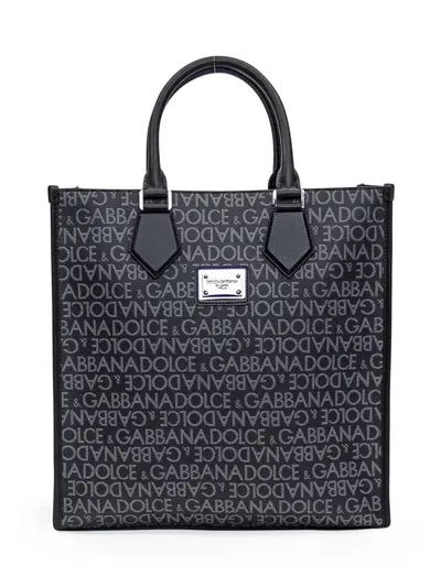 Dolce & Gabbana Jacquard Shopping Bag In Black