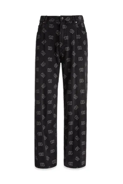 Dolce & Gabbana Logo-jacquard Straight-leg Jeans In N0000