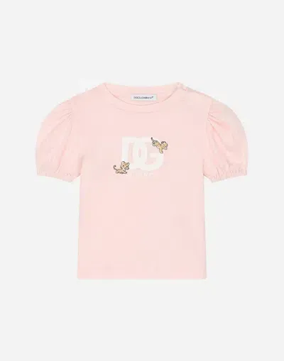 Dolce & Gabbana Jersey T-shirt With Dg Logo And Leopard In Pink