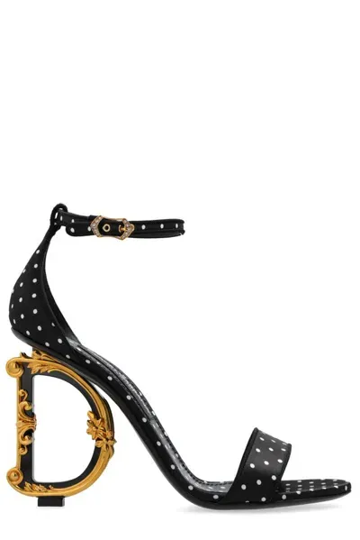 Dolce & Gabbana Keira Polka Dot Printed Heeled Sandals In Black