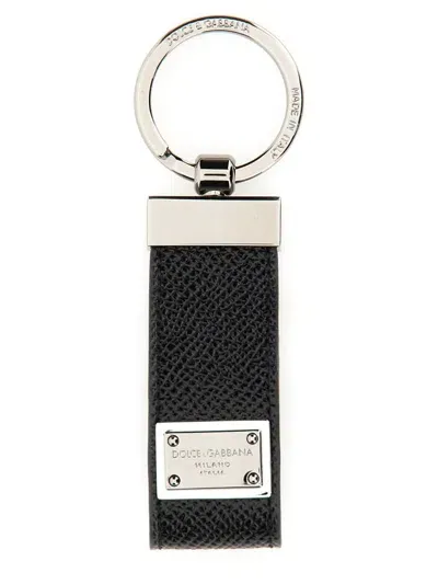 Dolce & Gabbana Keychain With Logoed Label In Black