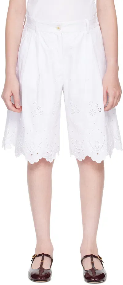 Dolce & Gabbana Kids White Broderie Anglaise Shorts In W0800