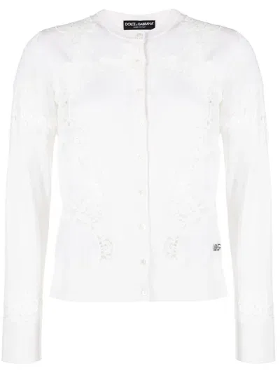 Dolce & Gabbana Lace-inserts Buttoned Cardigan In White