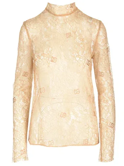 Dolce & Gabbana Lace Top In Beige