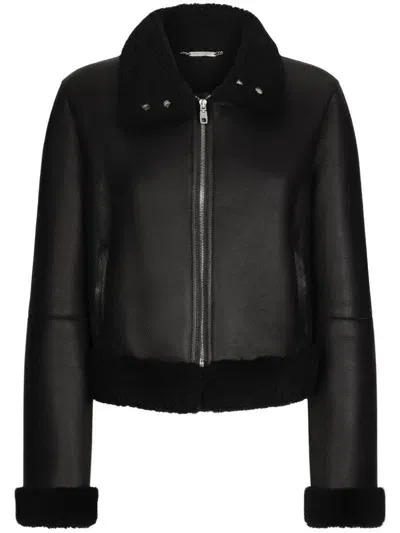 Dolce & Gabbana Lambskin Biker Jacket In Black